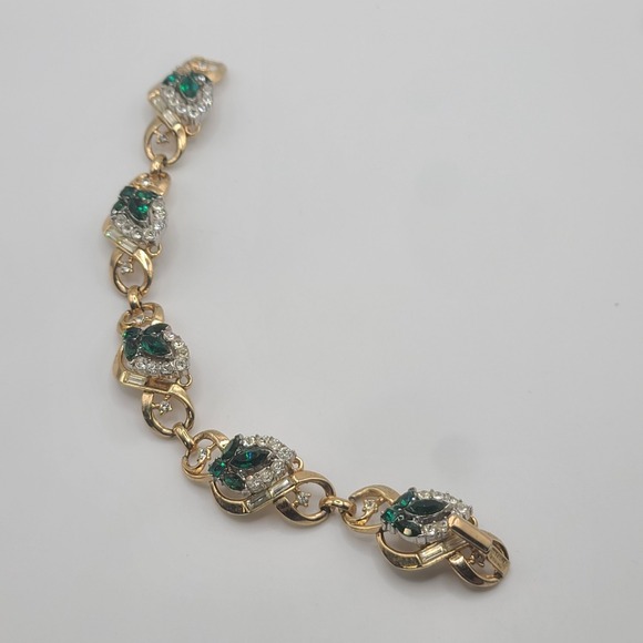 Vintage Trifari Bracelet Rhinestone Green Gold Tone READ‎ 7" - Picture 16 of 16